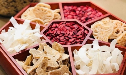 Traditional Mut Tet, Vietnamese candied fruits served during the Lunar New Year holiday