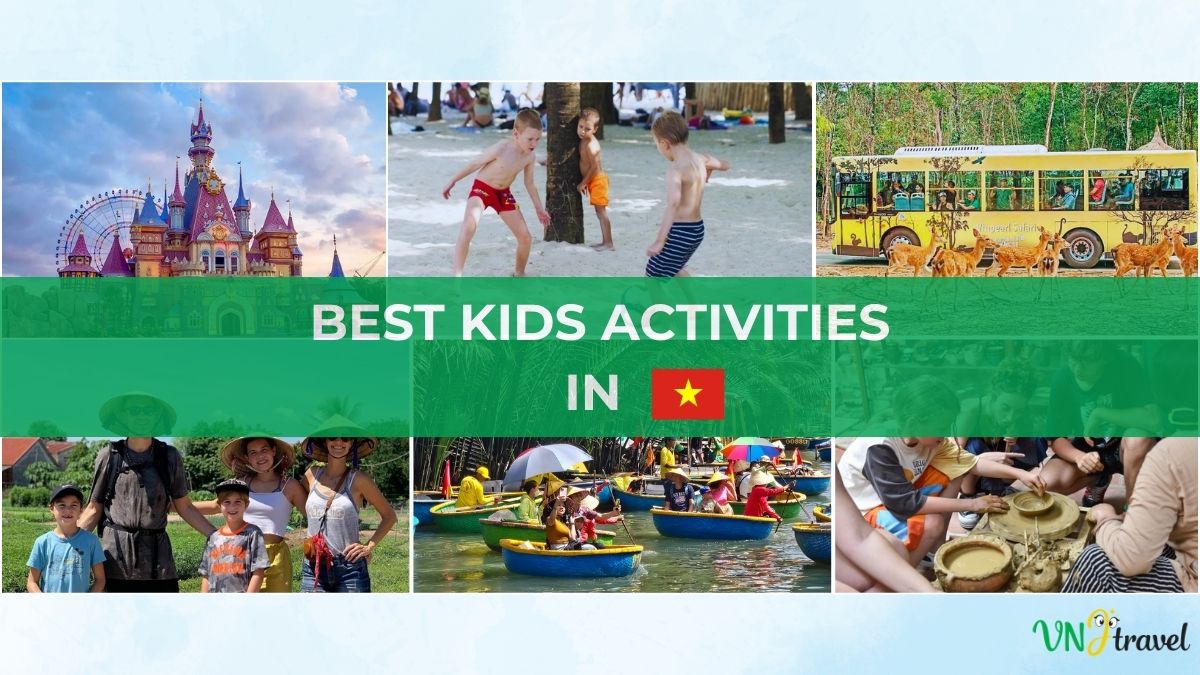Children enjoying fun family-friendly activities at popular attractions in Vietnam during a family vacation.