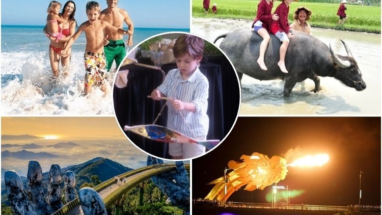 Family exploring Central Vietnam on a 7-day trip with kids, visiting Da Nang, Hoi An and beach destinations