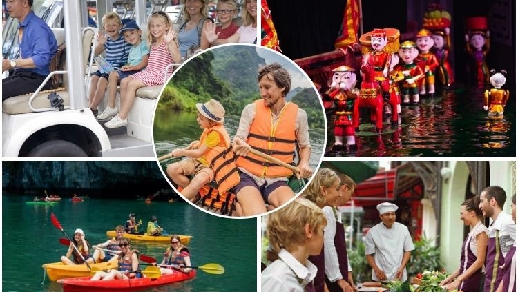 Family enjoying a 7-day Northern Vietnam trip with kids, exploring Hanoi, Halong Bay and cultural activities