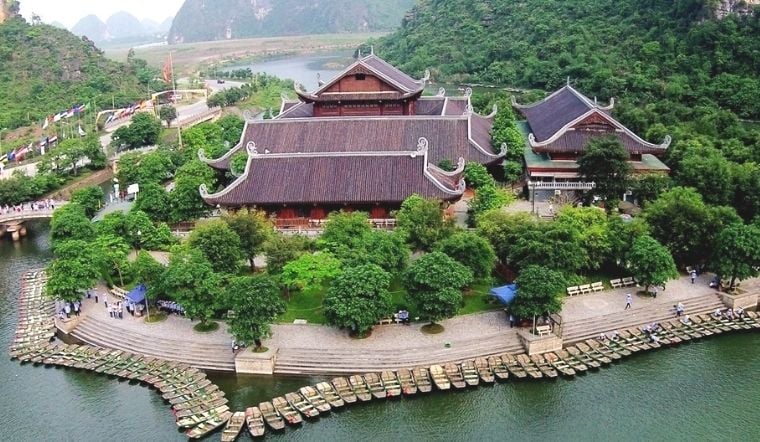 Hoa Lu Ancient Capital surrounded by rivers and limestone mountains in Ninh Binh, Vietnam.