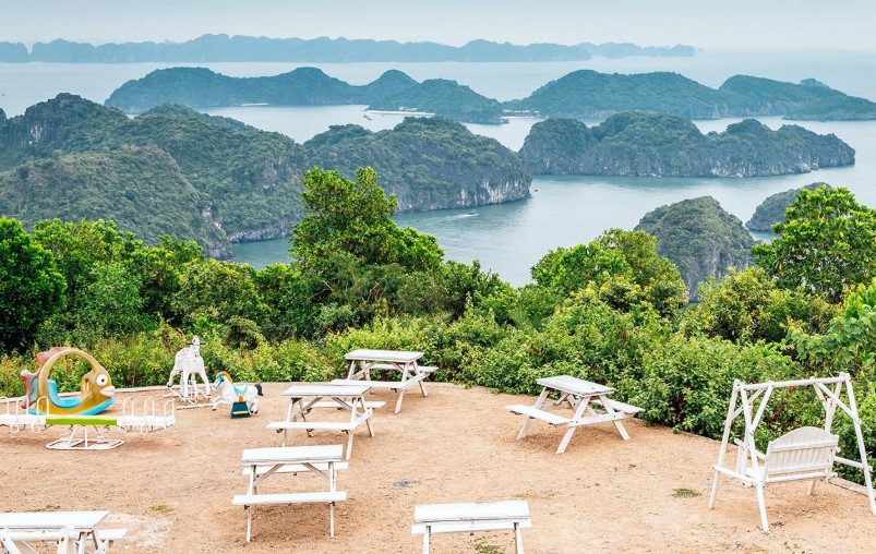 Panoramic view of Cat Ba Island bay from Cannon Fort viewpoint Vietnam