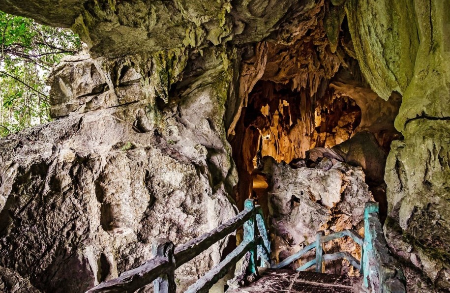 Stalactites at the entrance of Trung Trang Cave in Cat Ba National Park