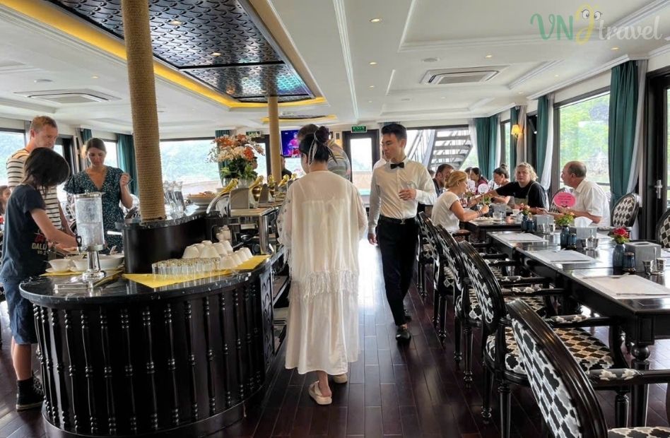 Buffet served on an overnight cruise in Ha Long Bay, Vietnam