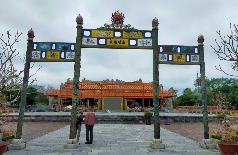 An exterior shot of the historic Ngo Mon Gate (Meridian Gate) leading into the Imperial City of Hue, Vietnam,