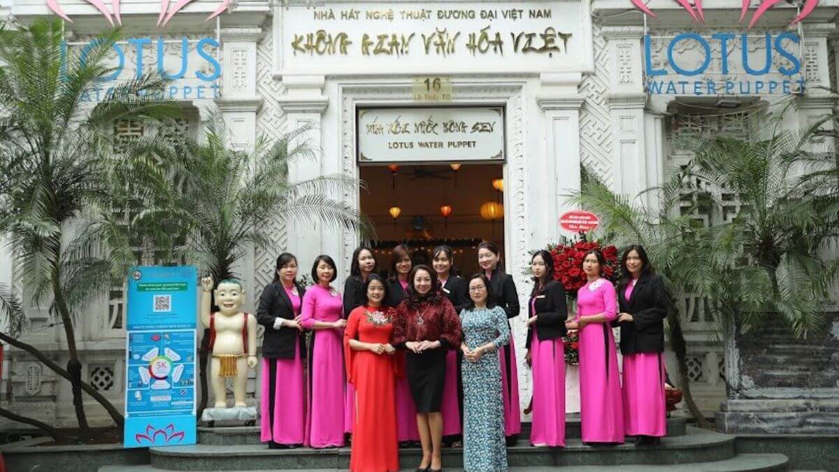 Entrance of Lotus Water Puppet Theater in Hanoi, a popular venue for traditional Vietnamese water puppet performances.