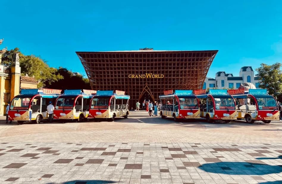 Visitors stroll along the colorful canal and European-style streets at Grand World Phu Quoc.